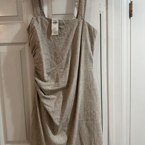Abercrombie & Fitch Linen Blend Ruched Squareneck Mini Dress